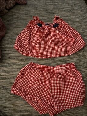 Carter's Red and White Gingham Ruffle Shorts Set